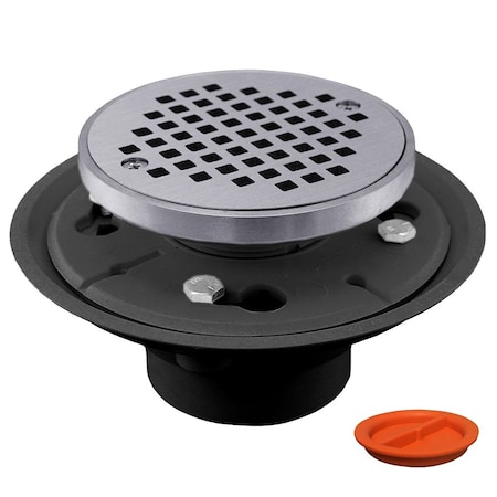 Jones Stephens 2inX3in PVC Shower Drain, 2in Metal Spud, 4in Round Chrome Plated Cast Strainer, Grout Ring D50010TP